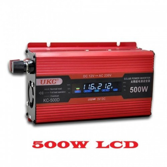 Инвертор на напрежение UKC KC-500D, 12V - 220V, 500W, LCD дисплей